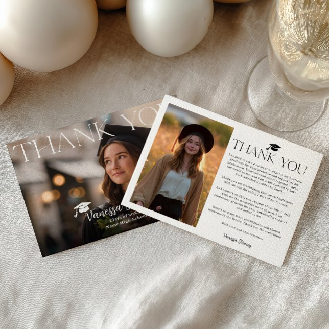 Cartão De Agradecimento Modern Casual  Simple Trendy 2 photos graduation (Modern Casual Simple Trendy 2 photos graduation Thank You Card)