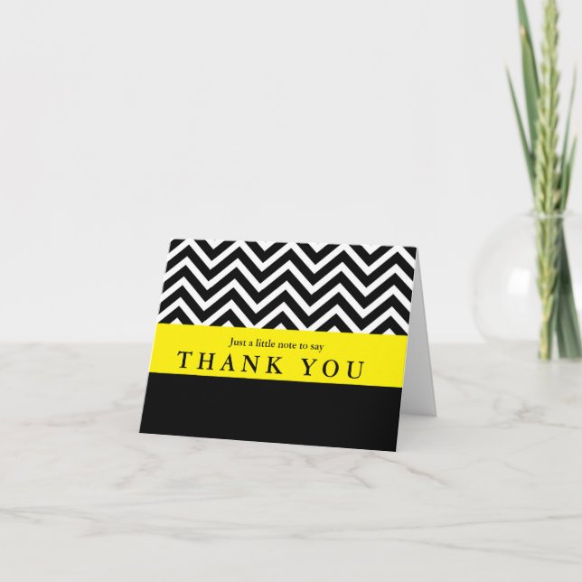 Cartão De Agradecimento Modern Chevron Black Yellow Folded Thank You Card (Frente)