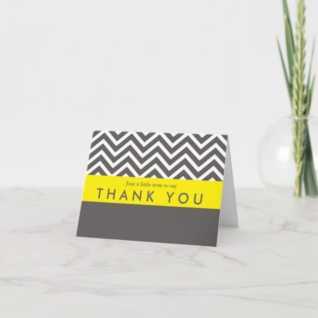 Cartão De Agradecimento Modern Chevron Gray & Yellow Thank You Card (Frente)