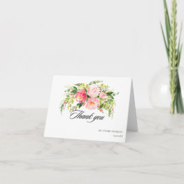 Cartão De Agradecimento Modern Chic Pink Watercolor Floral Elegant Wedding