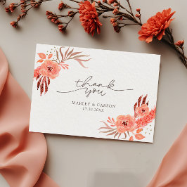 Cartão De Agradecimento Modern Coral Orange Floral Terracotta Wedding