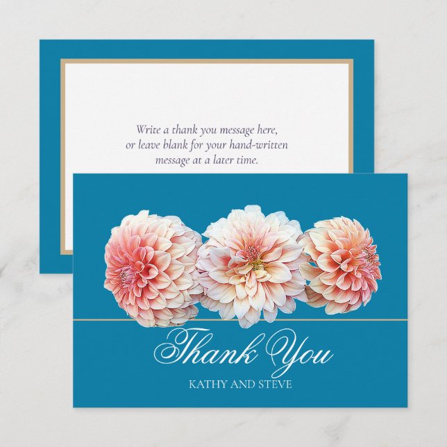 Cartão De Agradecimento Modern Coral Pink Dahlia Bridal Shower Thank You (Frente/Verso)