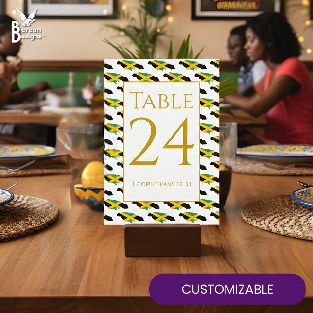 Cartão De Agradecimento Modern Custom JAMAICA Event Wedding Table Number (Stylish modern JAMAICA TABLE NUMBER for weddings, restaurants, special events. Customizable text.)