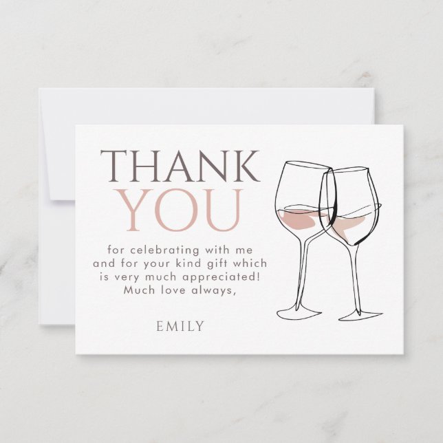 Cartão De Agradecimento Modern Doodle Wine Glasses Thank You Bridal Shower (Frente)