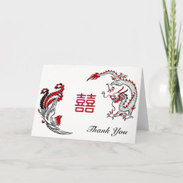 Cartão De Agradecimento Modern Dragon-Phoenix Double-Xi Wedding Thank-You