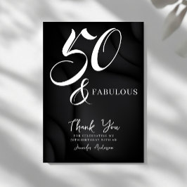 Cartão De Agradecimento Modern Elegant Black White Fifty Fabulous Birthday