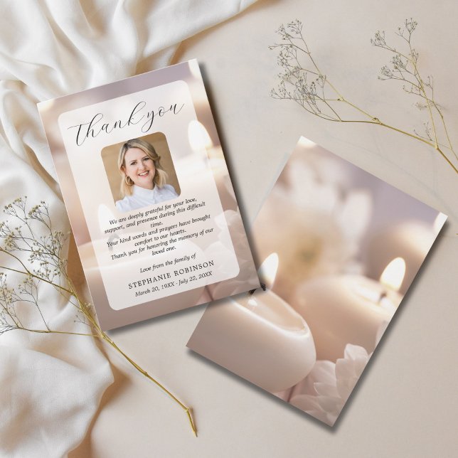 Cartão De Agradecimento Modern Elegant Funeral Sympathy Memorial Photo (Criador carregado)