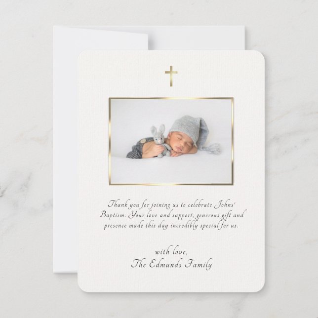 Cartão De Agradecimento Modern Elegant Gold & Black Calligraphy Baptism  (Verso)