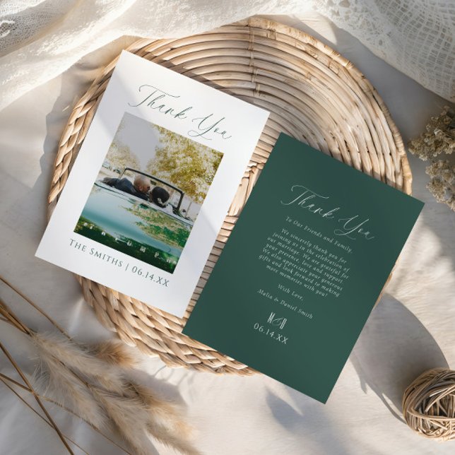 Cartão De Agradecimento Modern Elegant Photo Monogram Wedding (Criador carregado)