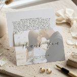 Cartão De Agradecimento Modern Elegant Photo Wedding<br><div class="desc">Capture the essence of your love story with this modern minimalist photo wedding Thankyou Card. Featuring a clean, sophisticated layout with chic brush script typography and a full-bleed photo background, this design is perfect for the contemporary couple. This romantic calligraphy photo wedding thankyou card is perfect for a simple minimalist...</div>
