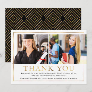 Cartão De Agradecimento Modern Faux Gold Foil 2 Foto Graduação Obrigado