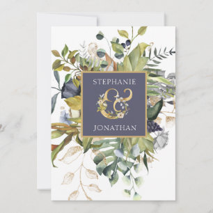 Cartão De Agradecimento Modern Floral  Casamento entre Ampersand Azul e Ve