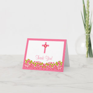 Cartão De Agradecimento Modern Floral Cross Religious Thank You Note