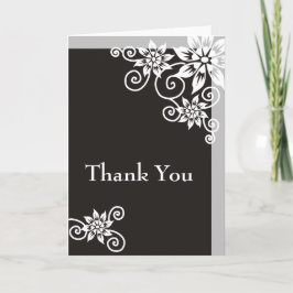 Cartão De Agradecimento Modern Floral Gray Black And White