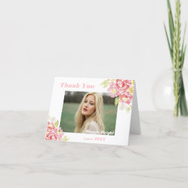Cartão De Agradecimento Modern Floral Watercolor Grad Thank You Blush