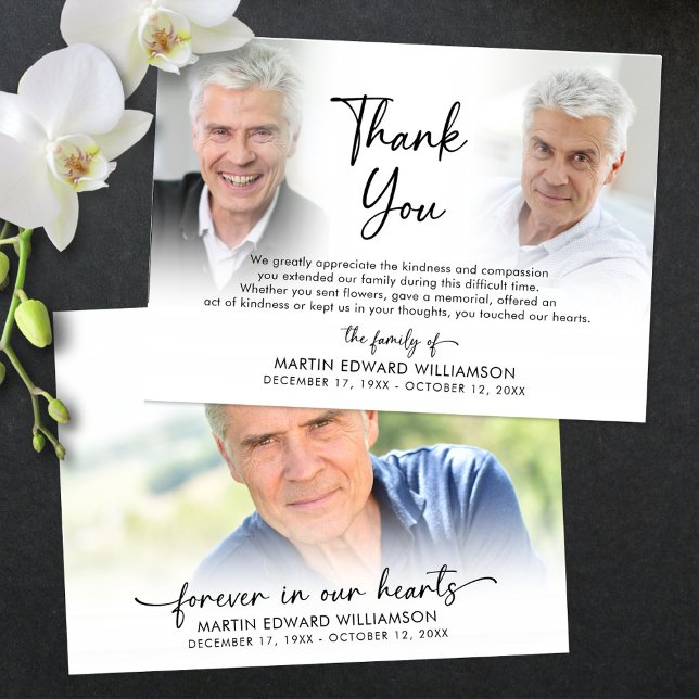 Cartão De Agradecimento Modern Funeral Memorial 3 Fotos Obrigado (Criador carregado)