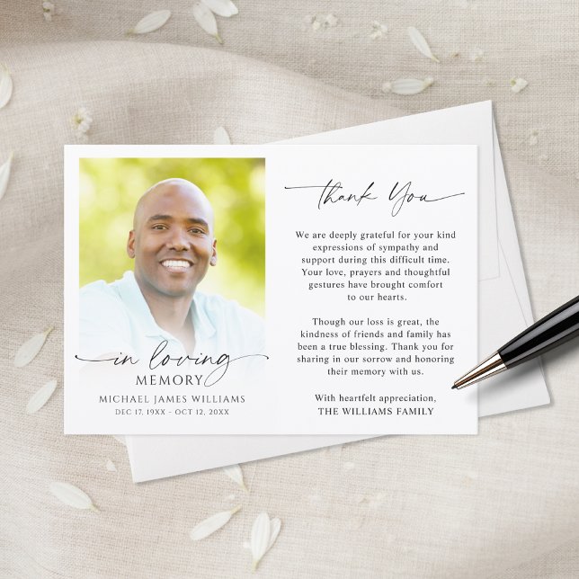 Cartão De Agradecimento Modern Funeral Thank You In Loving Memory Photo (Criador carregado)