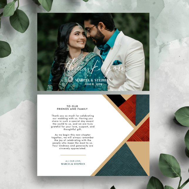 Cartão De Agradecimento Modern Geometric Wedding Photo Thank You Card (Geometric Pattern Photo Wedding Thank You Card)