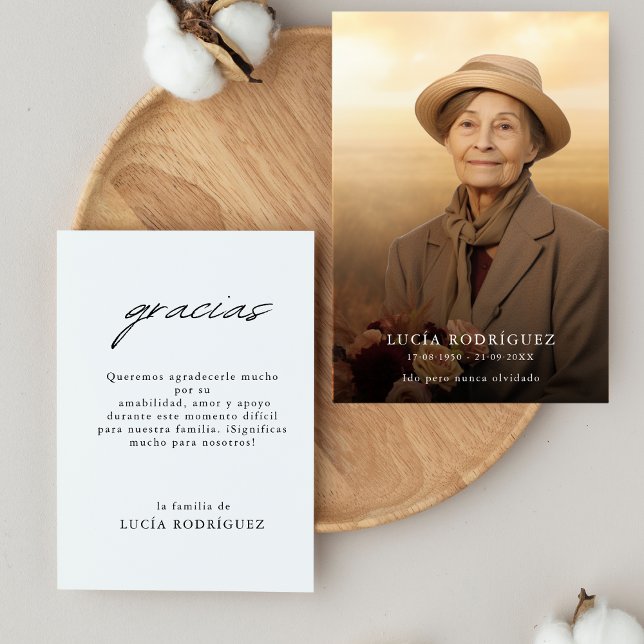 Cartão De Agradecimento Modern Gracias Funeral Memorial Foto (Criador carregado)