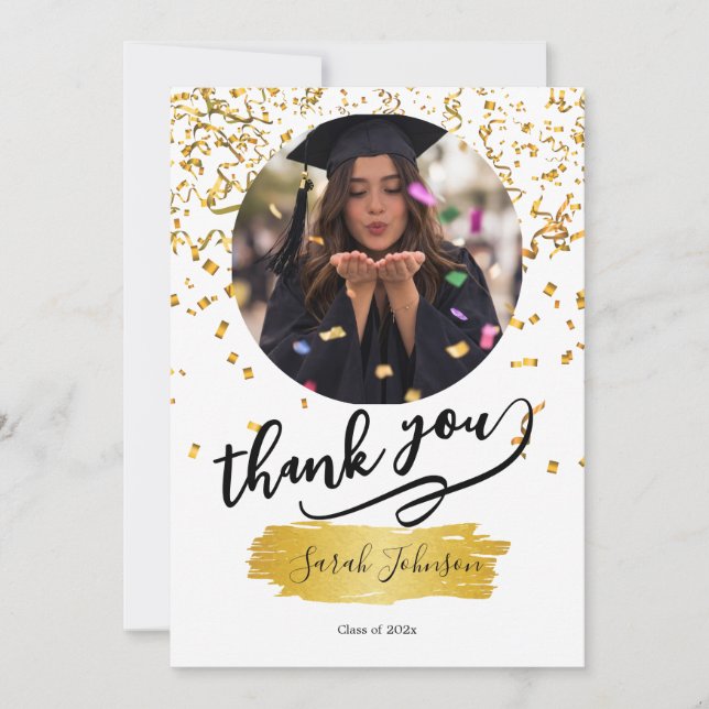 Cartão De Agradecimento Modern Graduation Thank You Card with Cap and Tass (Frente)