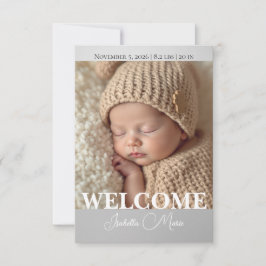 Cartão De Agradecimento Modern Grey and White Photo Birth Announcement