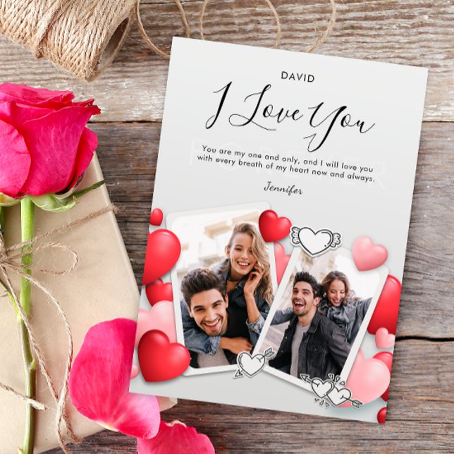 Cartão De Agradecimento Modern I love You Photo Holiday Card (Criador carregado)