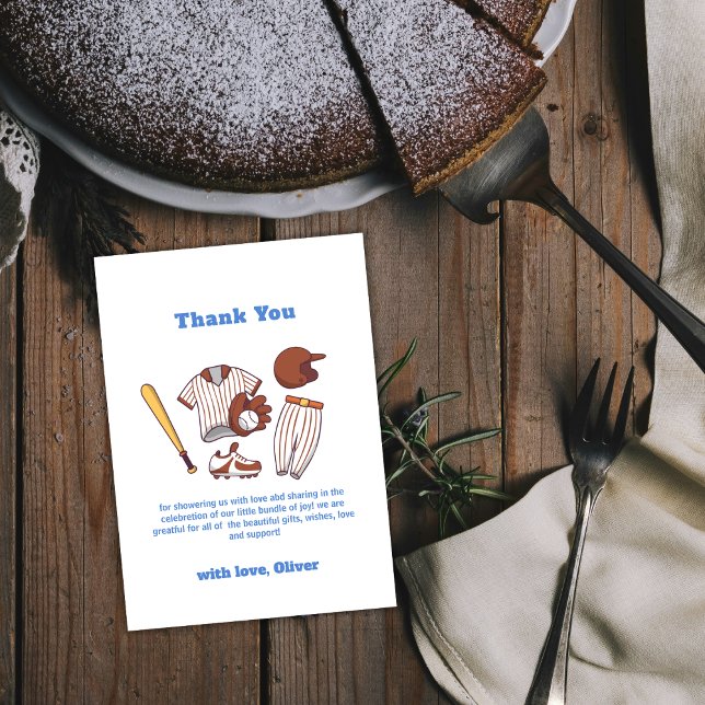 Cartão De Agradecimento Modern Little Slugger Baseball Boy Baby Shower  (Modern Little Slugger Baseball Boy Baby Shower Thank You Card)