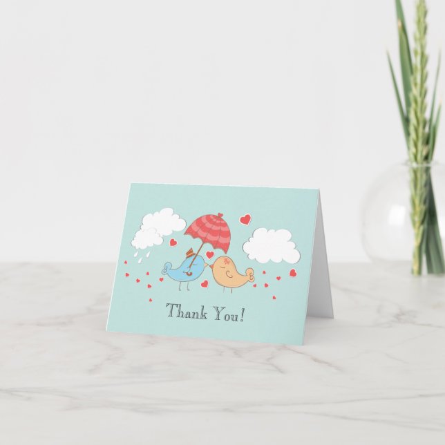 Cartão De Agradecimento Modern Love Birds Bridal Shower Thank You Note (Frente)