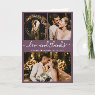 Cartão De Agradecimento Modern Mauve Wedding 3 Foto Colagem Obrigado