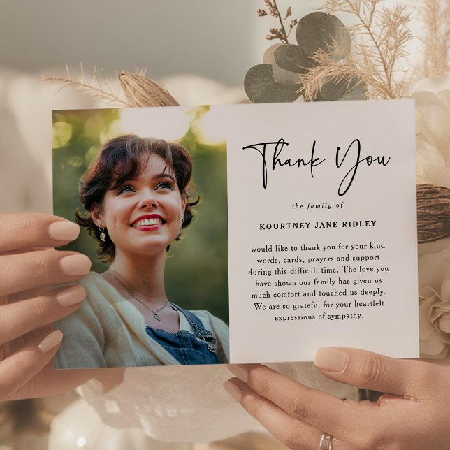 Cartão De Agradecimento Modern Memorial Photo & Message Sympathy  (Criador carregado)