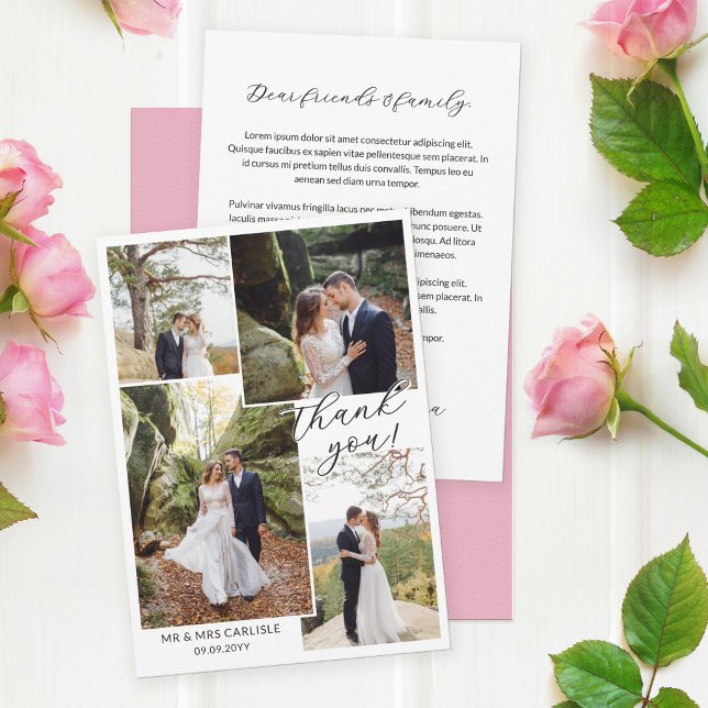 Cartão De Agradecimento Modern Minial 4 Photo Collage Wedding Thank You (Criador carregado)