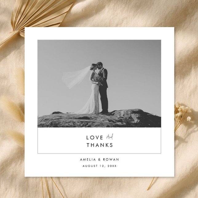 Cartão De Agradecimento Modern Minimal Black & White Script Photo Wedding  (Criador carregado)