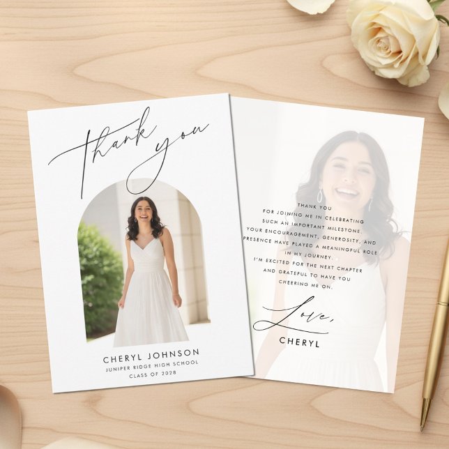 Cartão De Agradecimento Modern Minimal Photo Graduation (Criador carregado)