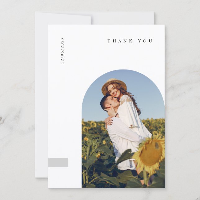 Cartão De Agradecimento Modern Minimal Photo Wedding Thank You Card W Note (Frente)
