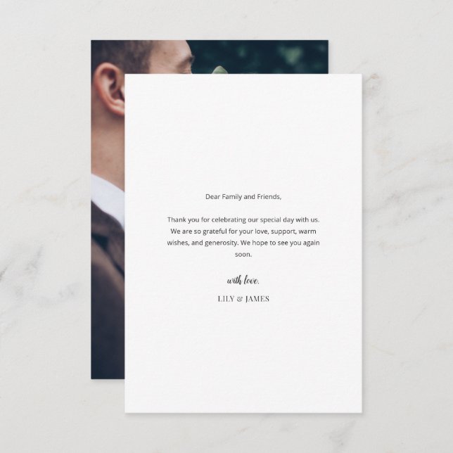 Cartão De Agradecimento Modern Minimal Wedding Thank You Card with Photo (Frente/Verso)