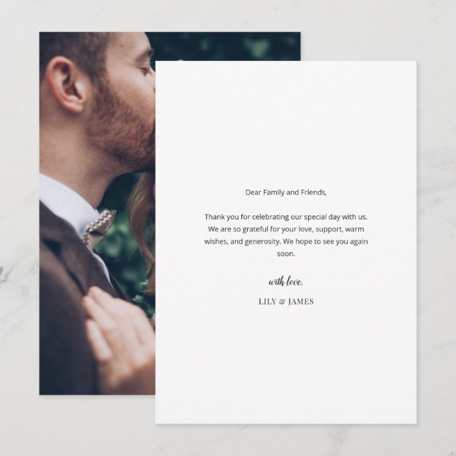 Cartão De Agradecimento Modern Minimal Wedding Thank You Card with Photo (Frente/Verso)