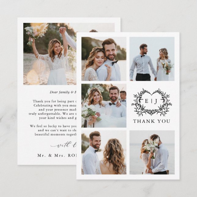 Cartão De Agradecimento Modern Minimalist Calligraphy Crest monogram Photo (Frente/Verso)