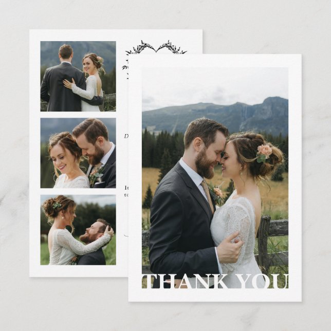 Cartão De Agradecimento Modern Minimalist Calligraphy Crest monogram Photo (Frente/Verso)