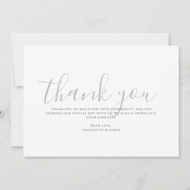 Cartão De Agradecimento Modern Minimalist Gray Monogram Wedding (Verso)