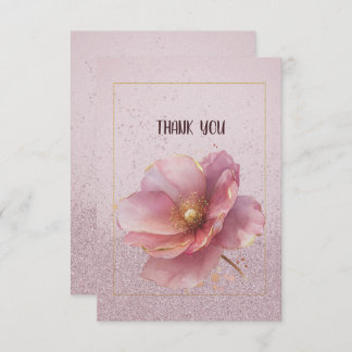 Cartão De Agradecimento Modern Minimalist Pink Gold Poppy Wedding