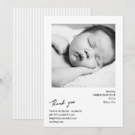 Cartão De Agradecimento Modern Minimalist Stripe Baby Photo Birth Arrival