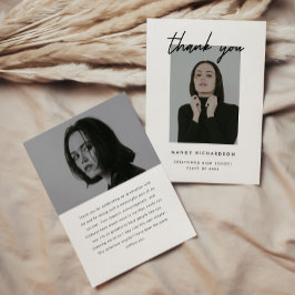 Cartão De Agradecimento Modern Minimalistic Script 2-Photo Graduation