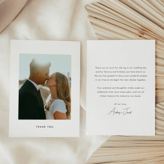 Cartão De Agradecimento Modern Minimalistic Script Wedding Photo