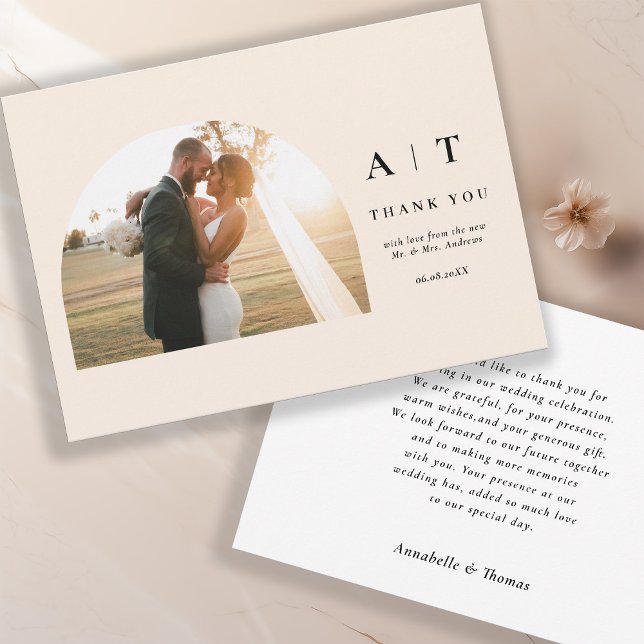 Cartão De Agradecimento Modern Monogram 3 Photo Thank You    (Criador carregado)