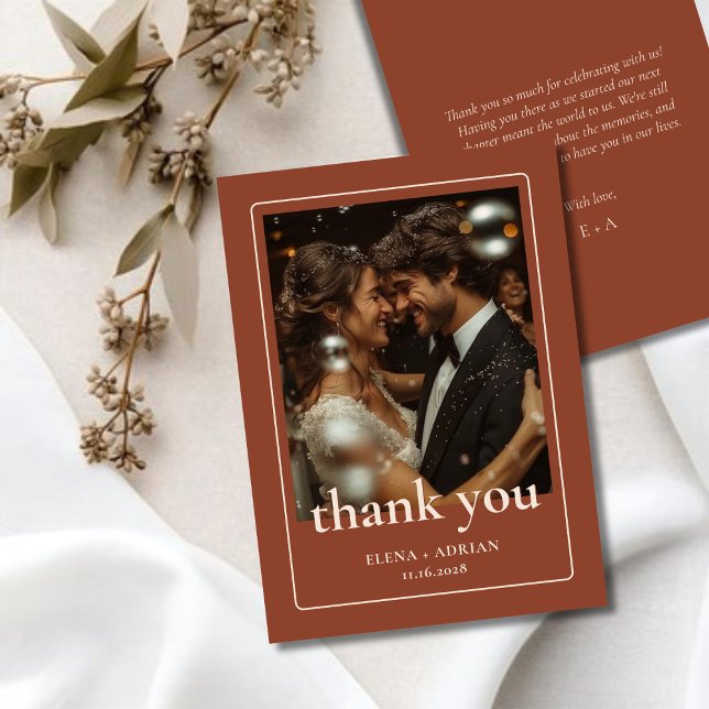 Cartão De Agradecimento Modern Moody Wedding Thank You Card with Photo (Criador carregado)