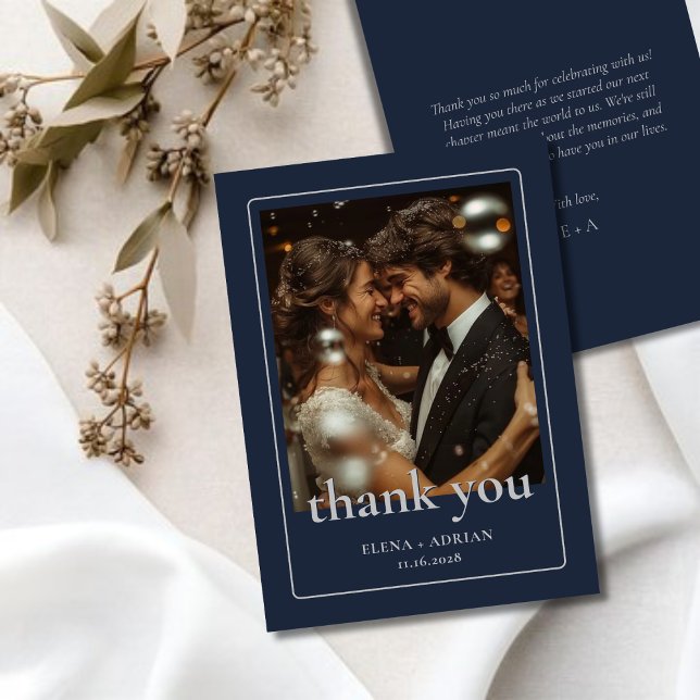 Cartão De Agradecimento Modern Moody Wedding Thank You Card with Photo (Criador carregado)