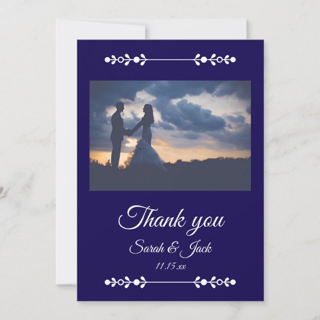 Cartão De Agradecimento Modern Navy & White Wedding Flat Thank You Card (Frente)