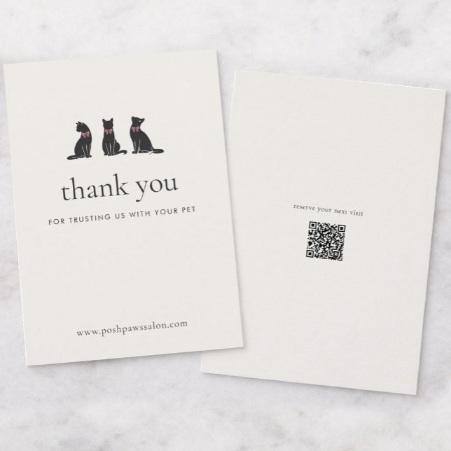 Cartão De Agradecimento Modern Neutral Cat Grooming Business Insert |  (Criador carregado)