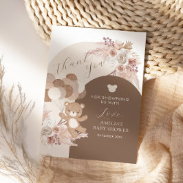 Cartão De Agradecimento Modern Neutral Teddy Bear Baby Shower Balloons