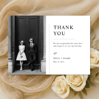 Cartão De Agradecimento Modern Old Money Style Wedding Photo